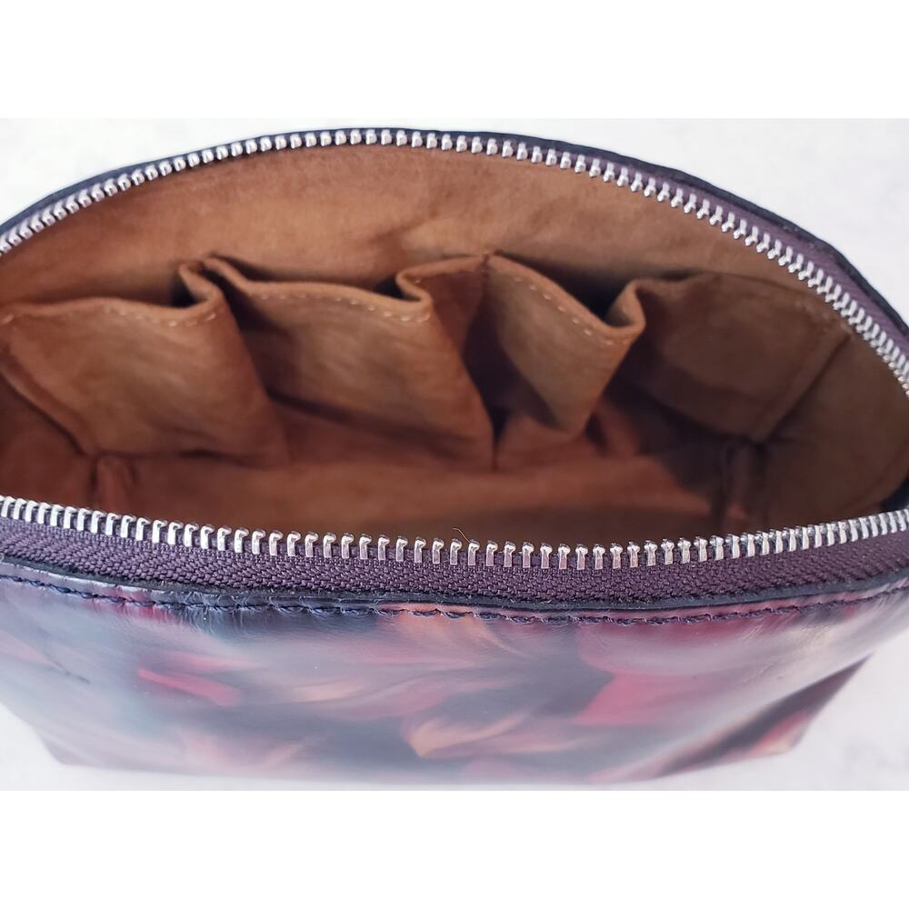 NIOB Patricia Nash Leather Capriana Cosmetic Bag Rustic Mums Pattern - Picture 10 of 14